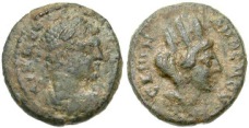 νόμισμα της Ανθεμουσιάδος επί εποχής Καρακάλλα (198-217μ.Χ.) με την Τύχη